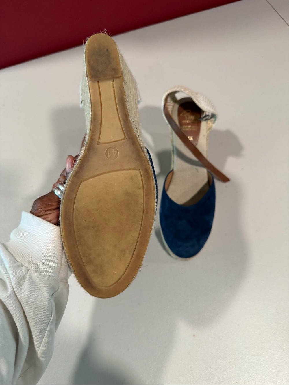 Blue Suede Espadrille Wedge with Ankle Strap